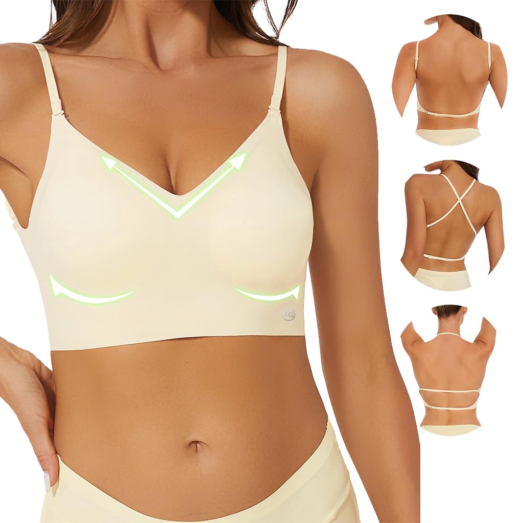 PALAY® Women's Low Back Seamless Bras Backless Multiway Convertible Adjustable Strap Halter Lifting Bra Spaghetti Strap Wire-Free with Padded Removeable, Beige, XL PALAY® Women's Low Back Seamless Bras Backless Multiway Convertible Adjustable Strap Halter Lifting Bra Spaghetti Strap Wire-Free with Padded Removeable, Beige, XL